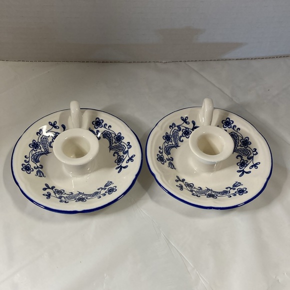 Blue Garden Ceramic Candleholder Set of 2 By Baker Hart & Stuart  Made in Japan - Picture 8 of 13